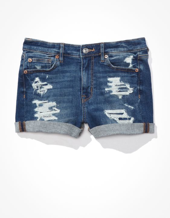 High V-Rise Denim Short Short
