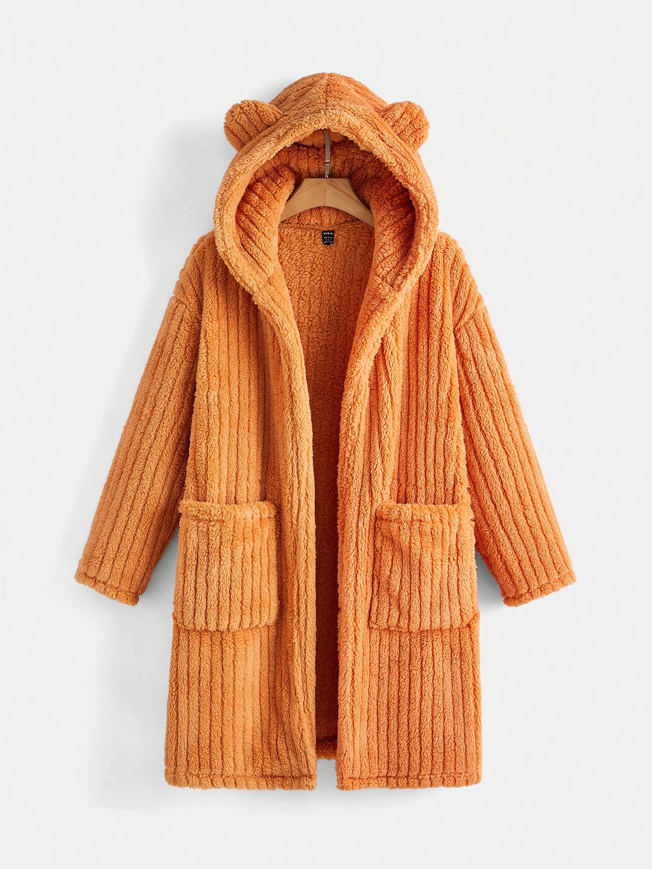 Halloween 3D Ear Design Hooded Open Front Teddy Coat